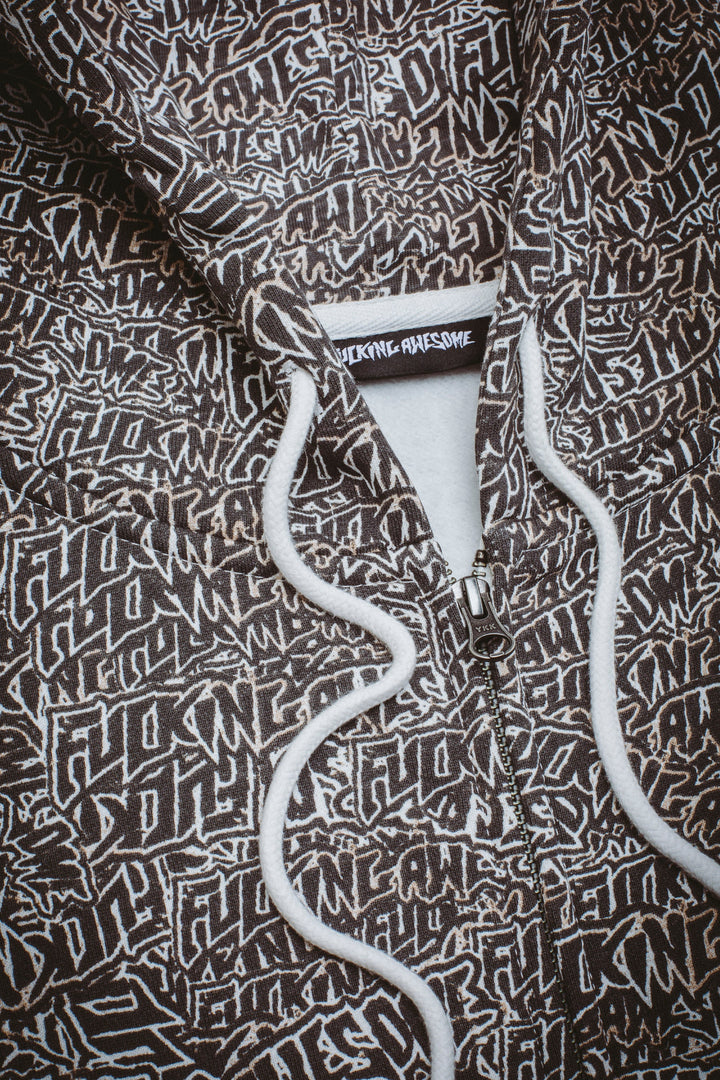 Burnt Sticker Stamp Zipped Hoodie