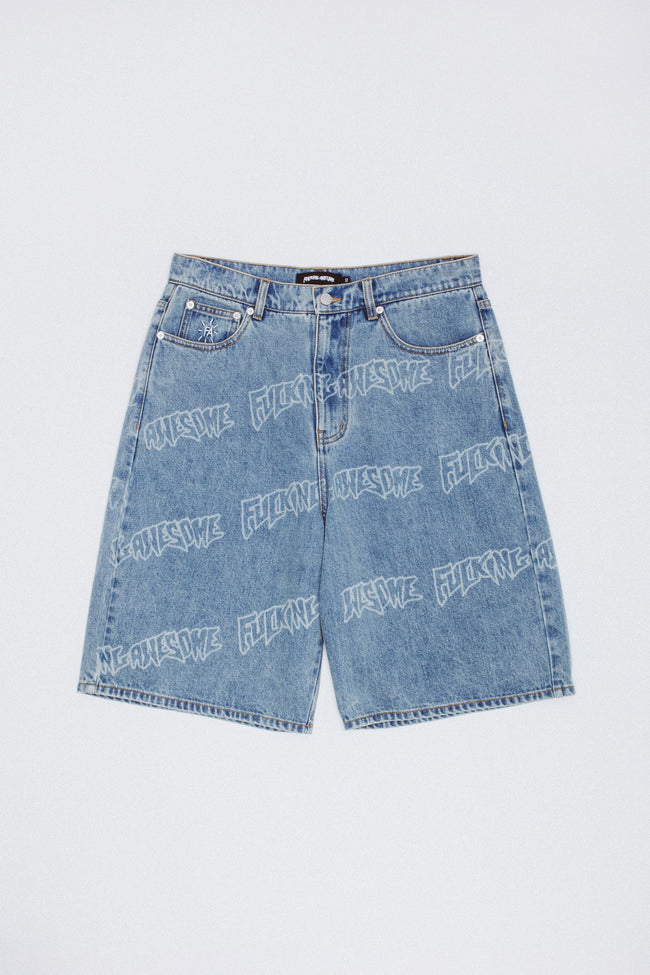 Lasered AOP Denim Shorts